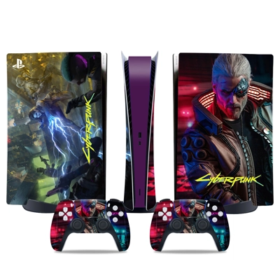 Cyberpunk decal skin for PS5 Digital Console and two Contr.. Cyberpunk decal skin for PS5 Digital Console and two Contr..