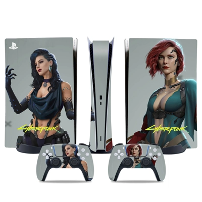 Cyberpunk decal skin for PS5 Digital Console and two Contr.. Cyberpunk decal skin for PS5 Digital Console and two Contr..