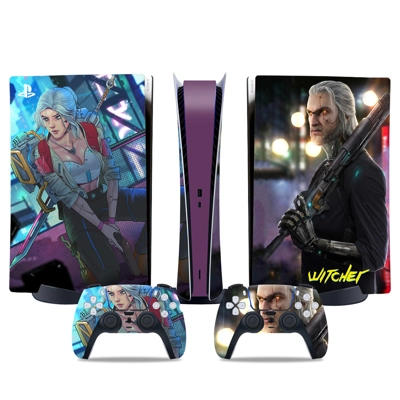Cyberpunk decal skin for PS5 Digital Console and two Contr.. Cyberpunk decal skin for PS5 Digital Console and two Contr..