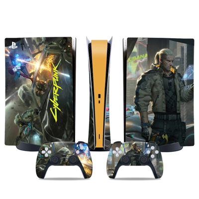 Cyberpunk decal skin for PS5 Digital Console and two Contr.. Cyberpunk decal skin for PS5 Digital Console and two Contr..