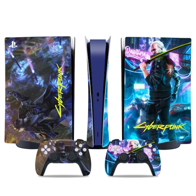 Cyberpunk decal skin for PS5 Digital Console and two Contr.. Cyberpunk decal skin for PS5 Digital Console and two Contr..