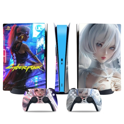 Cyberpunk decal skin for PS5 Digital Console and two Contr.. Cyberpunk decal skin for PS5 Digital Console and two Contr..