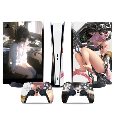 Anime Girl decal skin for PS5 Digital Console and two Cont.. Anime Girl decal skin for PS5 Digital Console and two Cont..
