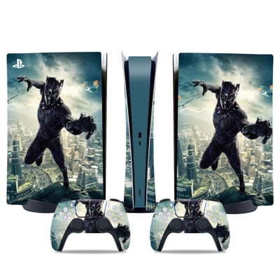 Black Panther decal skin for PS5 Digital Console and two Controllers