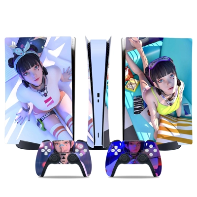 Anime Girl decal skin for PS5 Digital Console and two Cont.. Anime Girl decal skin for PS5 Digital Console and two Cont..