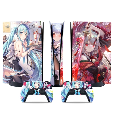 Anime Girl decal skin for PS5 Digital Console and two Cont.. Anime Girl decal skin for PS5 Digital Console and two Cont..