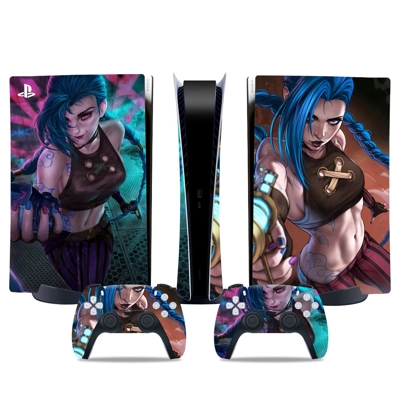 Arcane Jinx decal skin for PS5 Digital Console and two Con.. Arcane Jinx decal skin for PS5 Digital Console and two Con..