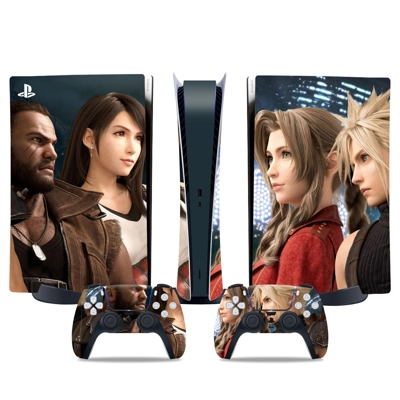 Final Fantasy 7 decal skin for PS5 Digital Console and two Controllers