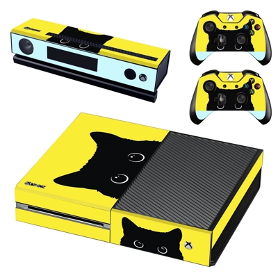 Black cat decal skin for Xbox one Console and 2 Controllers