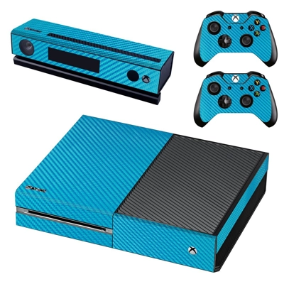Light Blue Carbon Fiber decal skin for Xbox one Console and 2 Controllers