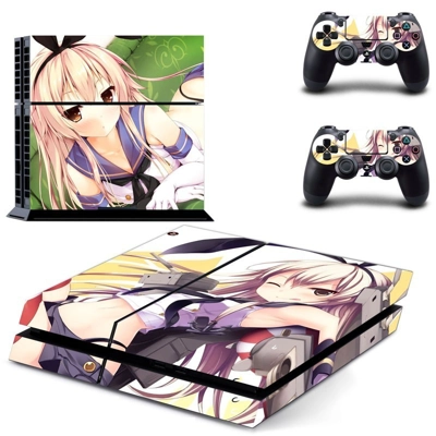 Cartoon girl Texture skin sticker for playstation 4 console and two controllers