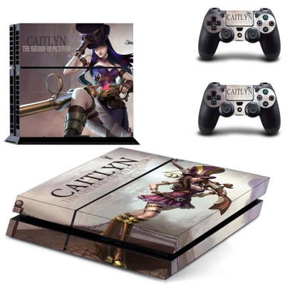 Caitlyn the sheriff of piltover skin sticker for playstation 4 console and two controllers