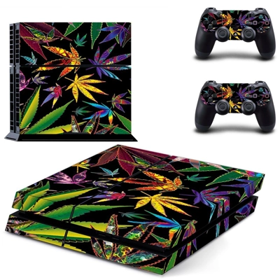 Crazy Colorful weed skin sticker for playstation 4 console and two controllers