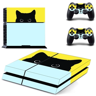 Black Cat skin sticker for playstation 4 console and two controllers