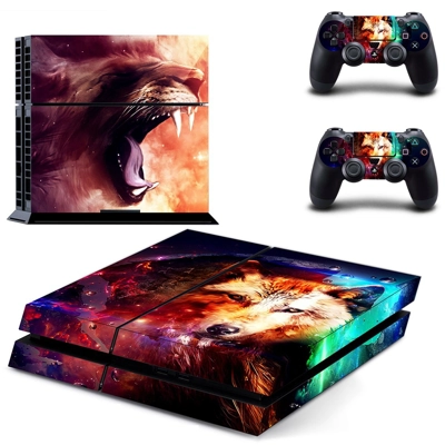 Fire Wolf skin sticker for playstation 4 console and two c.. Fire Wolf skin sticker for playstation 4 console and two c..