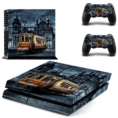 Tram wallpaper skin sticker for playstation 4 console and two controllers
