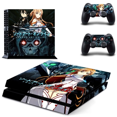 Sword art online skin sticker for playstation 4 console and two controllers
