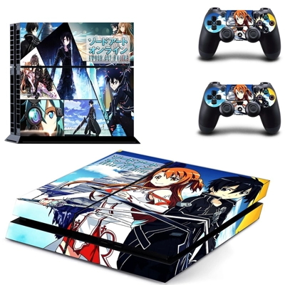 Sword art online skin sticker for playstation 4 console and two controllers