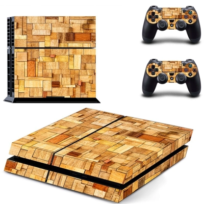 Wooden slide board skin sticker for playstation 4 console and two controllers