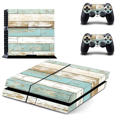Wooden board skin sticker for playstation 4 console and two controllers