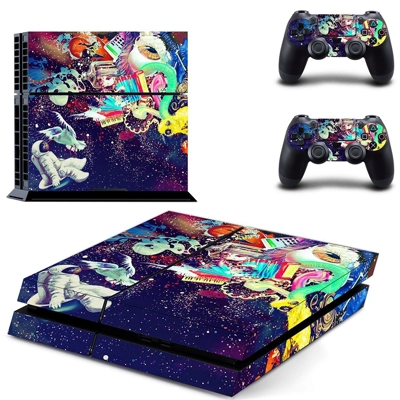 Trippy space skin sticker for playstation 4 console and two controllers