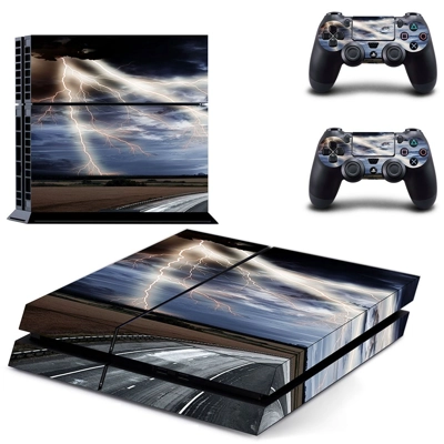 Lightning cloudy sky with road view skin sticker for playstation 4 console and two controllers