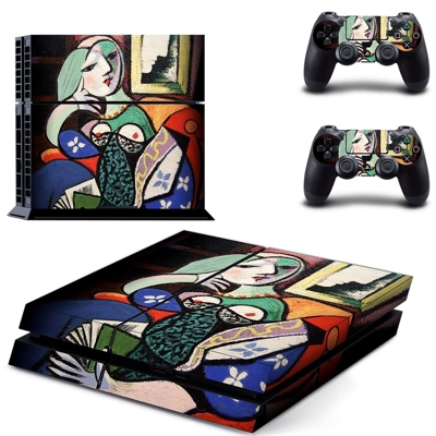 Woman with book  skin sticker for playstation 4 console and two controllers