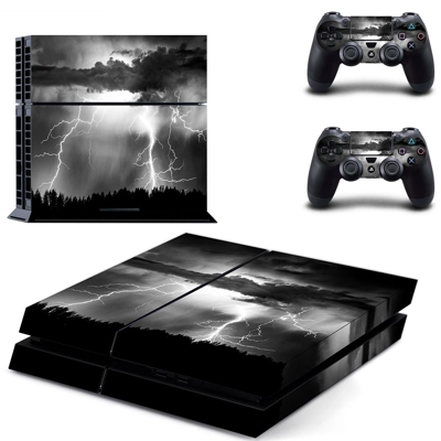 Lightning cloudy sky skin sticker for playstation 4 console and two controllers