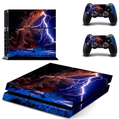 Lightning cloudy sky skin sticker for playstation 4 console and two controllers