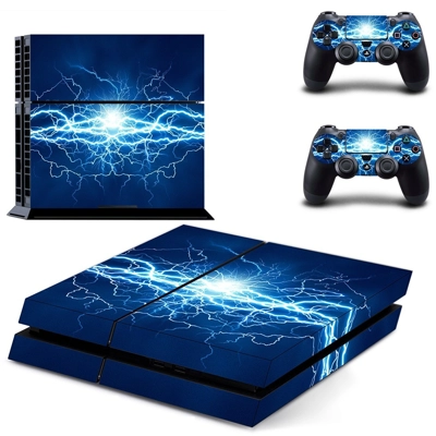 Blue lightning skin sticker for playstation 4 console and two controllers
