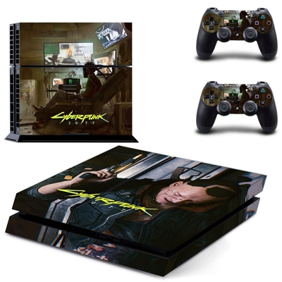 Cyberpunk skin sticker for playstation 4 console and two controllers