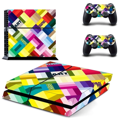 Tech wallpaper skin sticker for playstation 4 console and two controllers