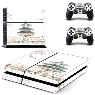 Chinese architecture skin sticker for playstation 4 console and two controllers