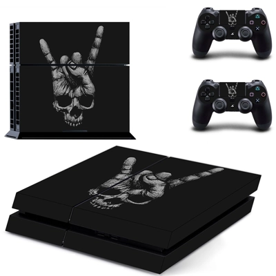 Rock hand skull skin sticker for playstation 4 console and two controllers