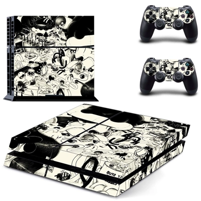 Funky wallpaper skin sticker for playstation 4 console and two controllers