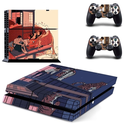 Cartoon skin sticker for playstation 4 console and two con.. Cartoon skin sticker for playstation 4 console and two con..
