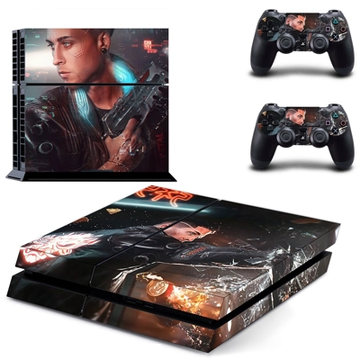 Cyberpunk 2077 skin sticker for playstation 4 console and two controllers