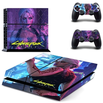 Cyberpunk 2077 skin sticker for playstation 4 console and two controllers