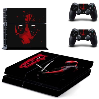 Deadpool skin sticker for playstation 4 console and two controllers
