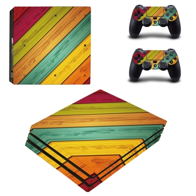 Colored Wooden Board decal skin for PS4 Pro Console and 2 Controllers