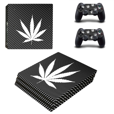 White Weed decal skin for PS4 Pro Console and 2 Controllers