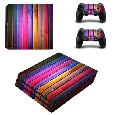Colorful wooden board decal skin for PS4 Pro Console and 2 Controllers