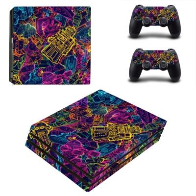 Colourful retro robots decal skin for PS4 Pro Console and ..