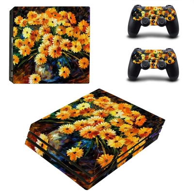 Flower paintaing decal skin for PS4 Pro Console and 2 Controllers