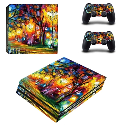 Acrylic painting decal skin for PS4 Pro Console and 2 Controllers