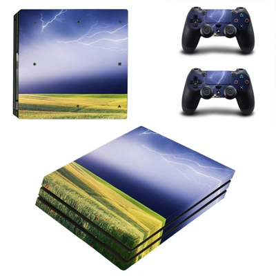 Lightning sky with nature view decal skin for PS4 Pro Console and 2 Controllers
