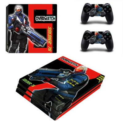 Overwatch Soldier 76 decal skin for PS4 Pro Console and 2 Controllers