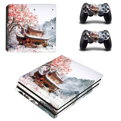 Chinese house decal skin for PS4 Pro Console and 2 Controllers