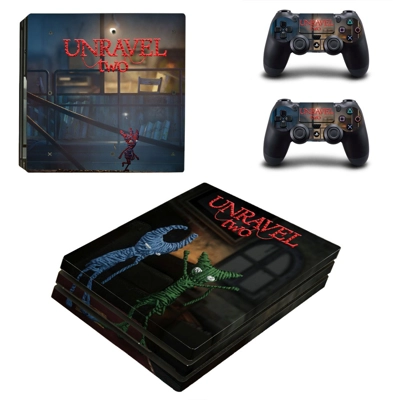 Unravel Two decal skin for PS4 Pro Console and 2 Controllers
