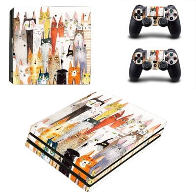 Cat face decal skin for PS4 Pro Console and 2 Controllers